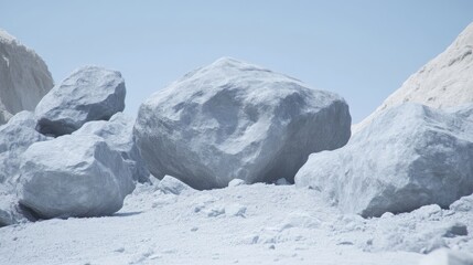 Large, light gray rocks on a light gray surface