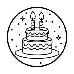 Simple Black Line Birthday Cake Icon with Candles