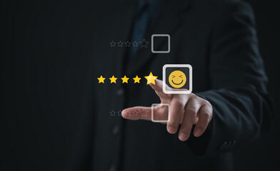 Client or consumer rating service experience on online application. customer review satisfaction feedback survey, evaluating service quality, and its impact on a business's reputation ranking	
