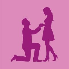 vector illustration of the silhouette of a man proposing to his girlfriend