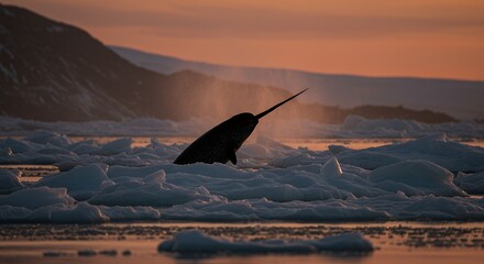 Narwhal in Arctic Waters at Sunset