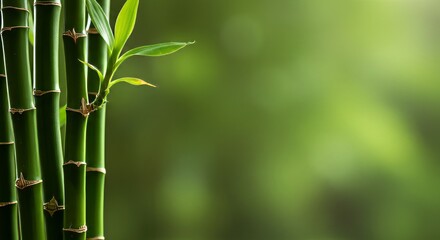 Elegant green bamboo stems and soft bokeh background offering serenity