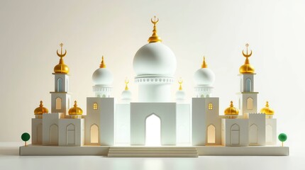 Architectural Model of a Building with Domes and Crescent Moons