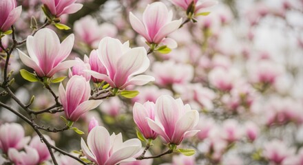 Obraz premium Magnificent magnolia blossoms, A serene and vibrant display of springtime beauty