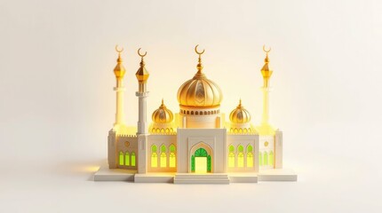 Illustration of a Mosque with Minarets and Golden Domes