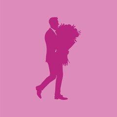 vector silhouette of a man kneeling with flowers to propose to his beloved