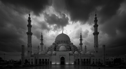 Naklejka premium Majestic mosque under dramatic sky