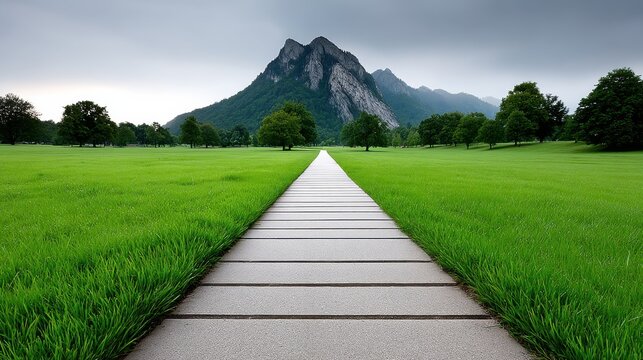 Scenic nature pathway leading to majestic mountain tranquil landscape outdoor view serene environment for nature lovers