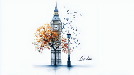 Autumnal Big Ben Illustration In London