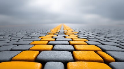 Urban pathways yellow gray paving stones in city roadway architectural detail urban environment perspective design concept