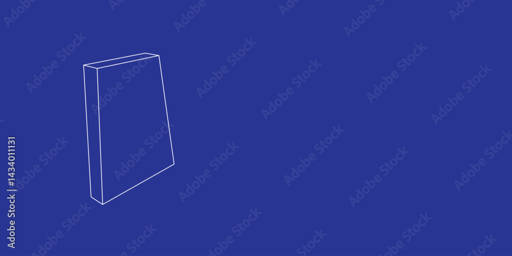 Poster the outline of a large trapezium symbol made of white lines on the left. 3d view of the object in pe