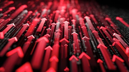 Fototapeta premium Red falling arrows representing declining financial market and falling stock or cryptocurrency prices