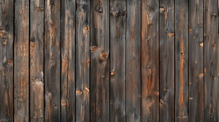 Obraz premium Natural rustic wall made of dark wood in repeating 3D horizontal strips