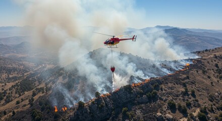 Fototapeta premium Helicopter firefighting in wildfire