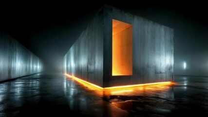 Dark monolith with orange light base in fog
- Powered by Adobe