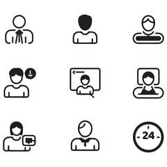 Customer service set of web icons in line black style. Help and support. Support and service icons for web and mobile app. Online help, assistance, customer, 24 hrs, service