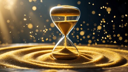 Golden hourglass capturing time's eternal flow