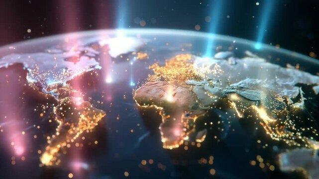 dramatic world map glowing with trade tension colors over pulsing regions, political narrative revealed through world map glowing with trade tension colors and light