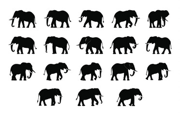 Elephant Silhouette Clipart Bundle, African Elephants Vector Silhouettes Set
