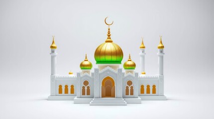 Mosque Building with Golden Domes and White Walls Architecture