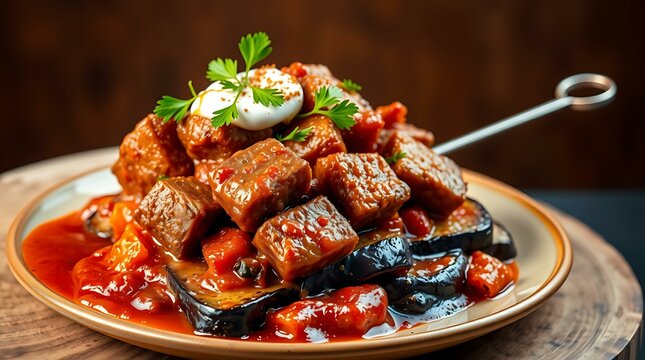 Alinazik Kebab with Smoked Eggplant and Yogurt Sauce