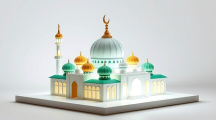 Building Illustration with Dome and Crescent on Platform