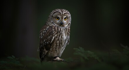 Owl Perched in Forest