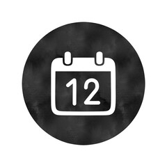 Watercolor Style Calendar Icon Showing 12 on Black Circle Background