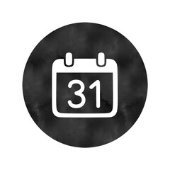 Watercolor Style Calendar Icon Showing 31st on Black Circle Background