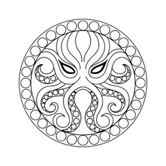 Circular Mandala Design Featuring a Stylized Octopus Creature
