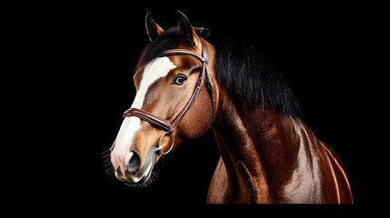Fototapeta premium Brown Horse Head Portrait Against Black Background
