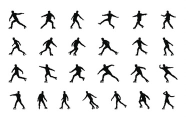 Naklejka premium Man Figure Ice Skating Silhouette Clipart Set, Male Ice Skater Vector black Silhouettes Bundle