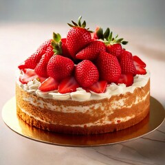 Delicious strawberry cake decorated with fresh mint leaves 