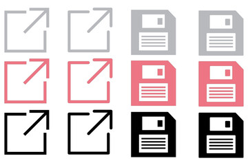 Grid of External Link and Save Icons in Gray, Pink, and Black Variants