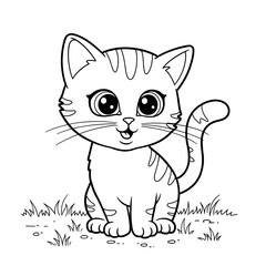 Obraz premium Cute kitten illustration sitting in grass 