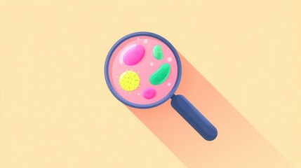 Colorful Pathogens Under Microscope in Flat Design Illustration