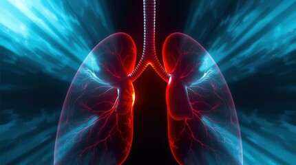 Human Lungs Anatomical Illustration with Abstract Blue Background