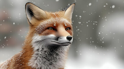 Fototapeta premium Snowy Red Fox In Winter Landscape