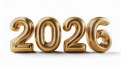 gold 2026 3d numbers on white background for new year graphics, print design, website banners, and digital branding illustrations

