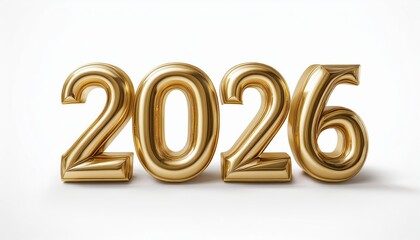 gold 2026 3d numbers on white background for new year graphics, print design, website banners, and digital branding illustrations

