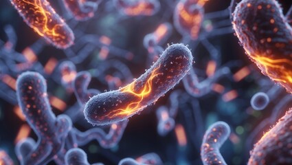 Intricate bacteria structures illuminated in 3d render