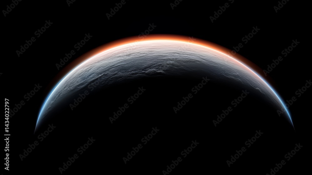 Poster black and white photo of a planet with a red sun. the planet is in the center of the image and the s