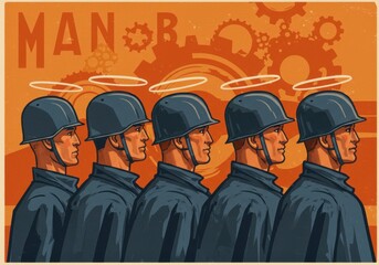 Obraz premium Row of helmeted figures