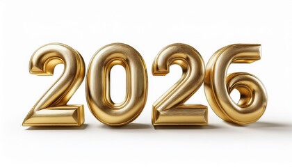 gold 2026 3d numbers on white background for new year graphics, print design, website banners, and digital branding illustrations

