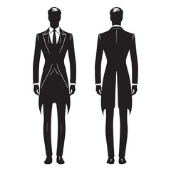 Modern Tailcoat silhouette, blending tradition and trend – Tailcoat illustration – Minimalist Tailcoat vector – Men dress silhouette

