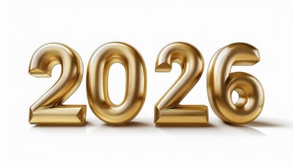 gold 2026 3d numbers on white background for new year graphics, print design, website banners, and digital branding illustrations

