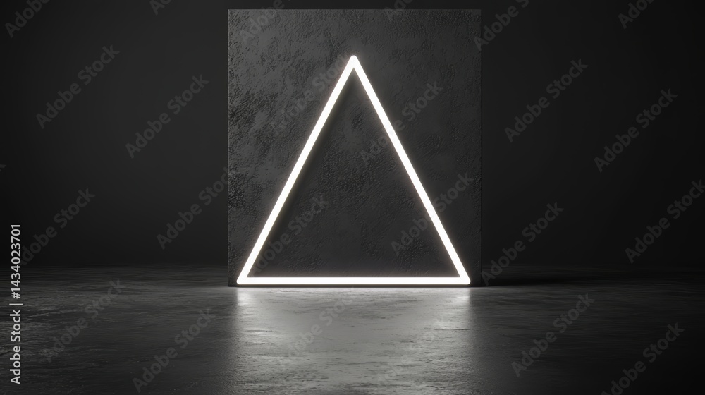 Aufkleber Black and white photo of a triangle with neon lights. The triangle is lit up and he is a part of a larger structure. Scene is mysterious and intriguing