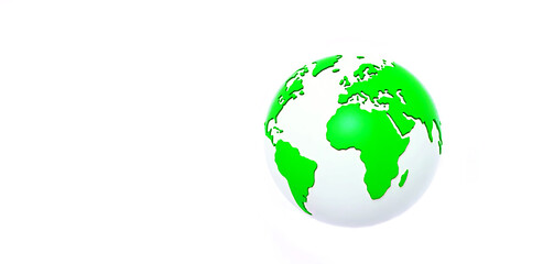 Green globe on white background with copy space. Symbol of planet Earth. Earth Day