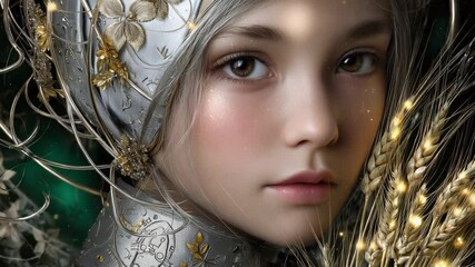 Witness a captivating character embodying Virgo’s traits, adorned in elegant attire with natural details