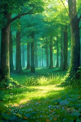 a painting of a forest with a path through it